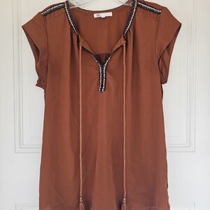 DR2 Women's Rust Blouse with Tassel Accents